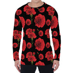 Red And Black Carnation Pattern Print Men's Long Sleeve T-Shirt
