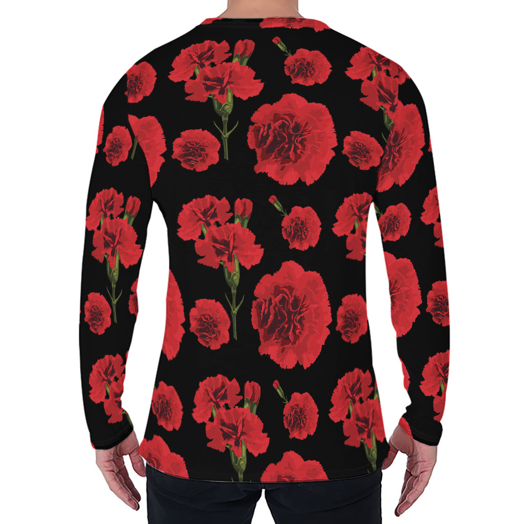 Red And Black Carnation Pattern Print Men's Long Sleeve T-Shirt