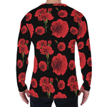Red And Black Carnation Pattern Print Men's Long Sleeve T-Shirt