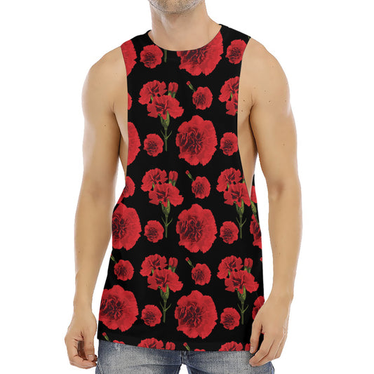 Red And Black Carnation Pattern Print Men's Muscle Tank Top
