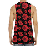 Red And Black Carnation Pattern Print Men's Muscle Tank Top