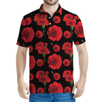 Red And Black Carnation Pattern Print Men's Polo Shirt