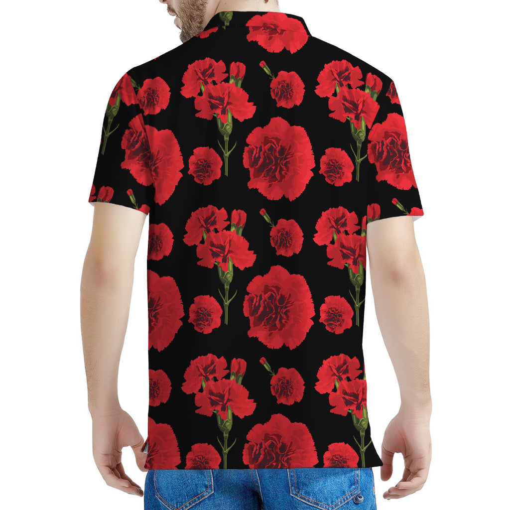 Red And Black Carnation Pattern Print Men's Polo Shirt