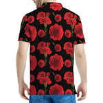 Red And Black Carnation Pattern Print Men's Polo Shirt