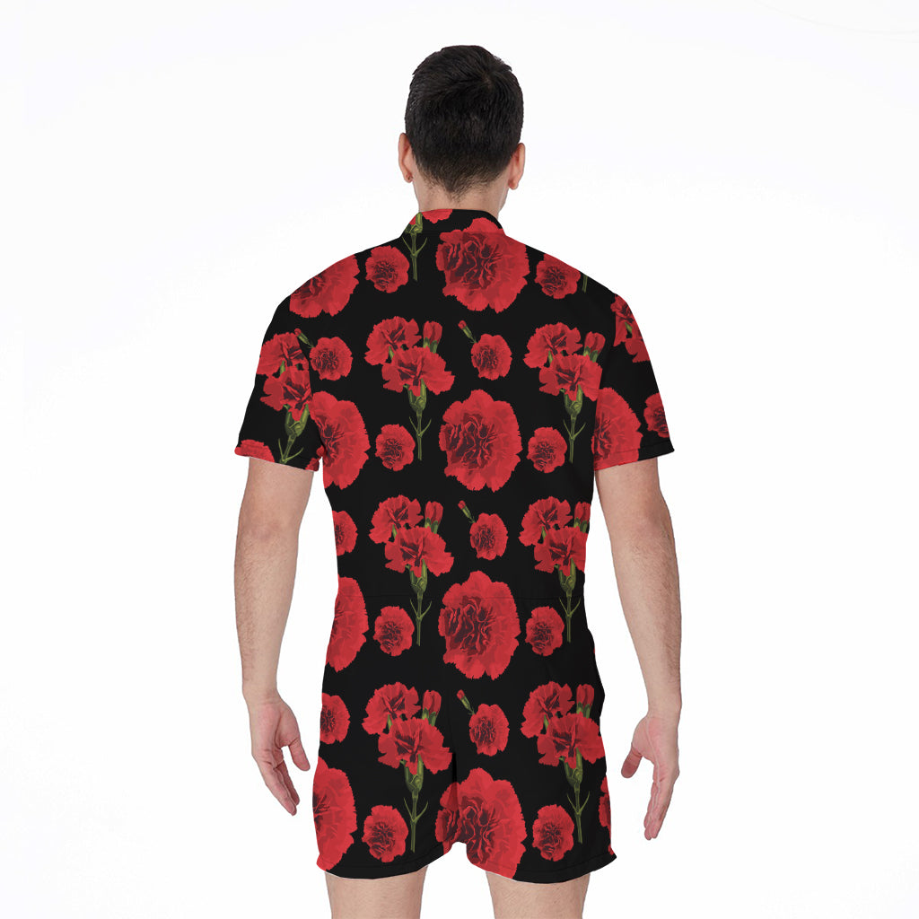 Red And Black Carnation Pattern Print Men's Rompers