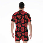 Red And Black Carnation Pattern Print Men's Rompers