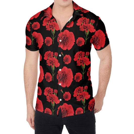 Red And Black Carnation Pattern Print Men's Shirt