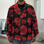 Red And Black Carnation Pattern Print Men's Shirt Jacket