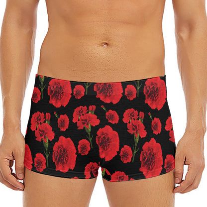 Red And Black Carnation Pattern Print Men's Short Boxer Briefs