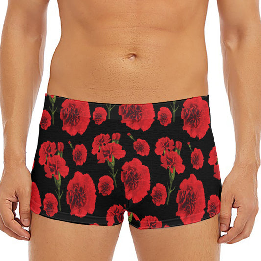Red And Black Carnation Pattern Print Men's Short Boxer Briefs