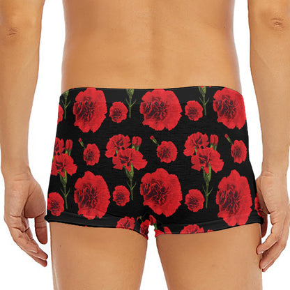Red And Black Carnation Pattern Print Men's Short Boxer Briefs