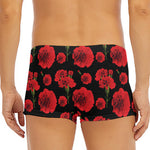 Red And Black Carnation Pattern Print Men's Short Boxer Briefs