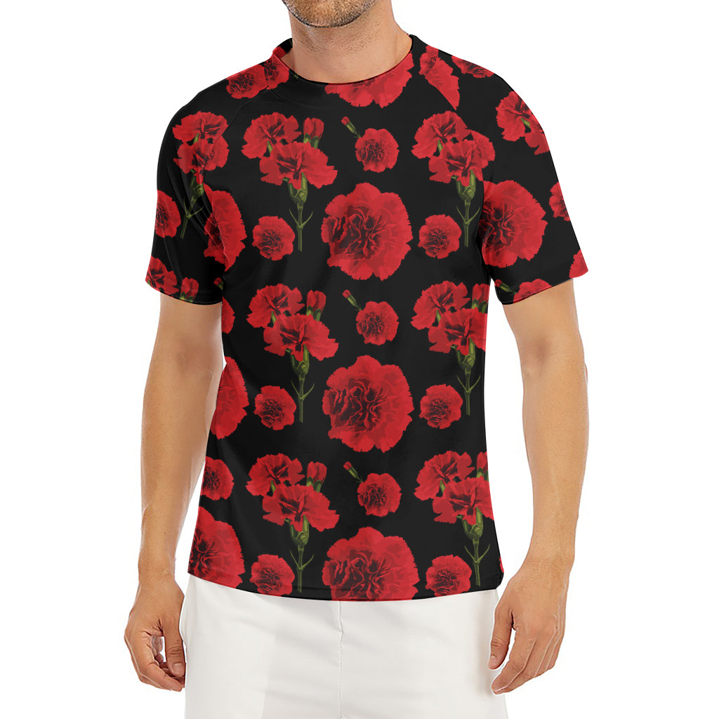 Red And Black Carnation Pattern Print Men's Short Sleeve Rash Guard