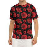Red And Black Carnation Pattern Print Men's Short Sleeve Rash Guard