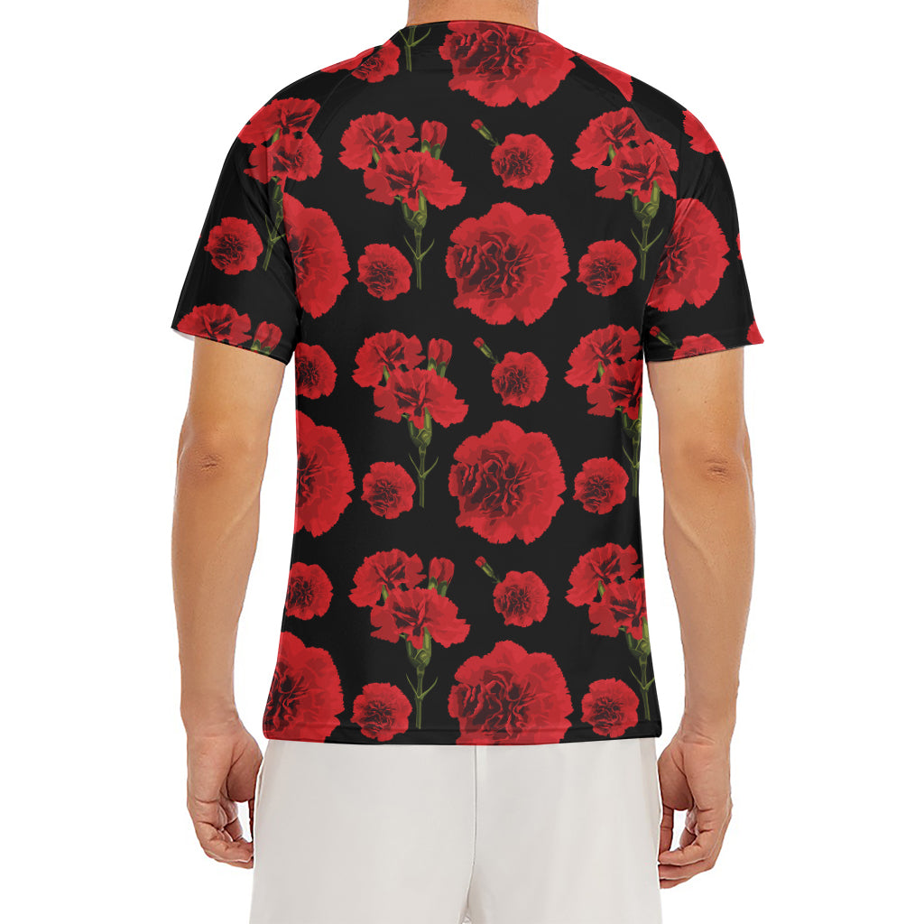 Red And Black Carnation Pattern Print Men's Short Sleeve Rash Guard