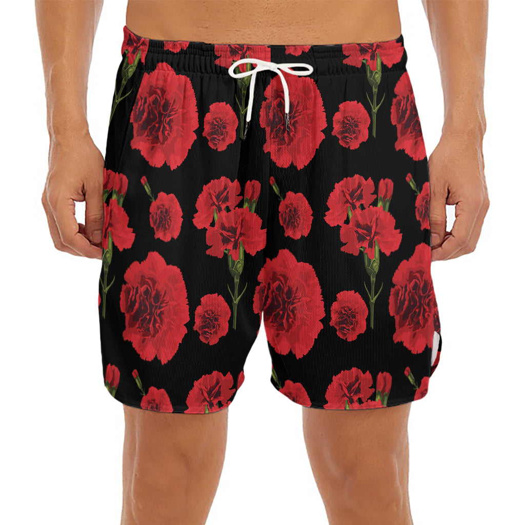 Red And Black Carnation Pattern Print Men's Split Running Shorts