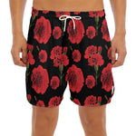 Red And Black Carnation Pattern Print Men's Split Running Shorts