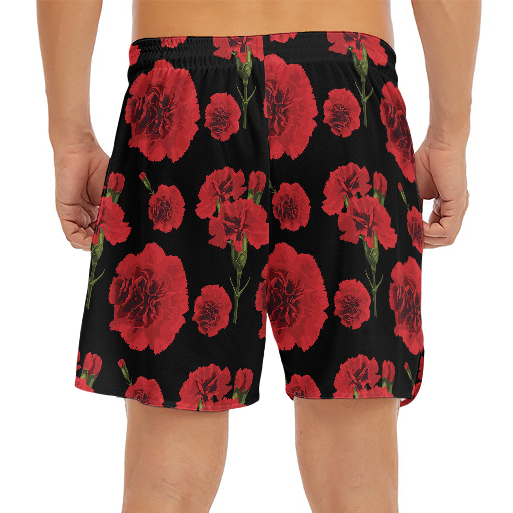 Red And Black Carnation Pattern Print Men's Split Running Shorts