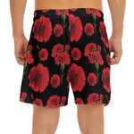 Red And Black Carnation Pattern Print Men's Split Running Shorts