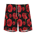 Red And Black Carnation Pattern Print Men's Athletic Shorts