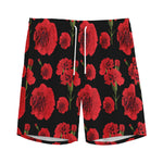 Red And Black Carnation Pattern Print Men's Sports Shorts
