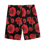 Red And Black Carnation Pattern Print Men's Sports Shorts