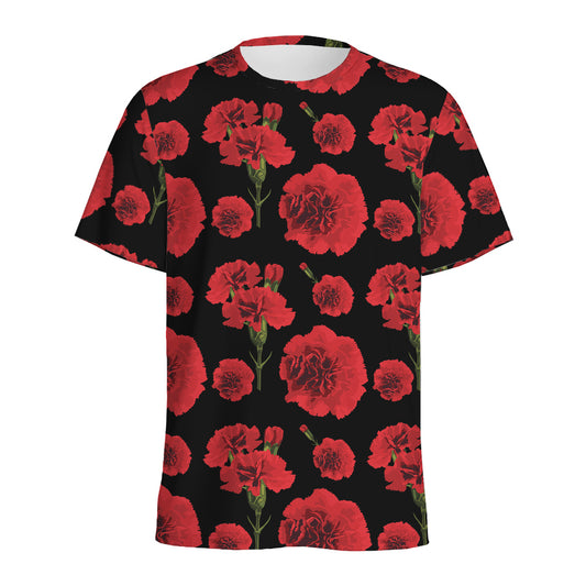 Red And Black Carnation Pattern Print Men's Sports T-Shirt