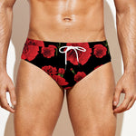 Red And Black Carnation Pattern Print Men's Swim Briefs