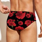 Red And Black Carnation Pattern Print Men's Swim Briefs