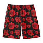 Red And Black Carnation Pattern Print Men's Swim Trunks