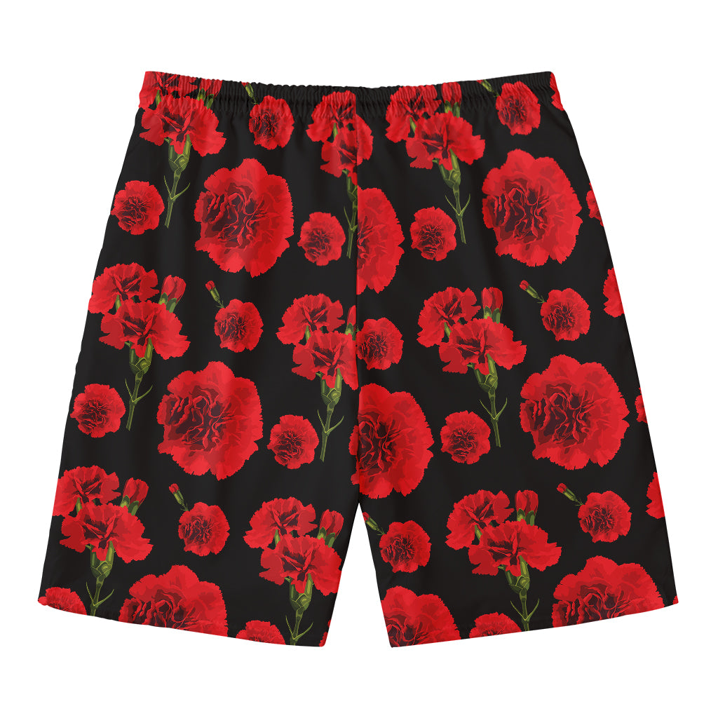 Red And Black Carnation Pattern Print Men's Swim Trunks