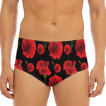 Red And Black Carnation Pattern Print Men's Triangle Swim Briefs