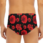 Red And Black Carnation Pattern Print Men's Triangle Swim Briefs