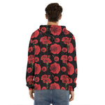 Red And Black Carnation Pattern Print Men's Velvet Pullover Hoodie