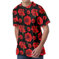 Red And Black Carnation Pattern Print Men's Velvet T-Shirt