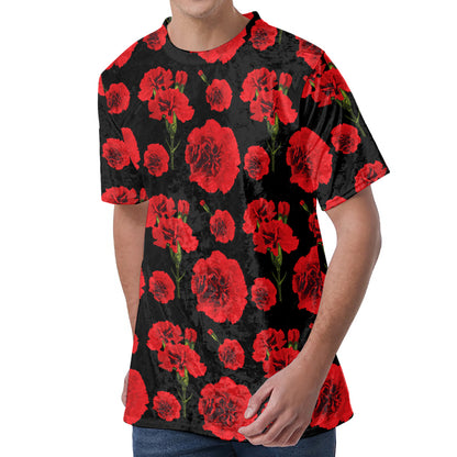 Red And Black Carnation Pattern Print Men's Velvet T-Shirt