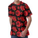 Red And Black Carnation Pattern Print Men's Velvet T-Shirt