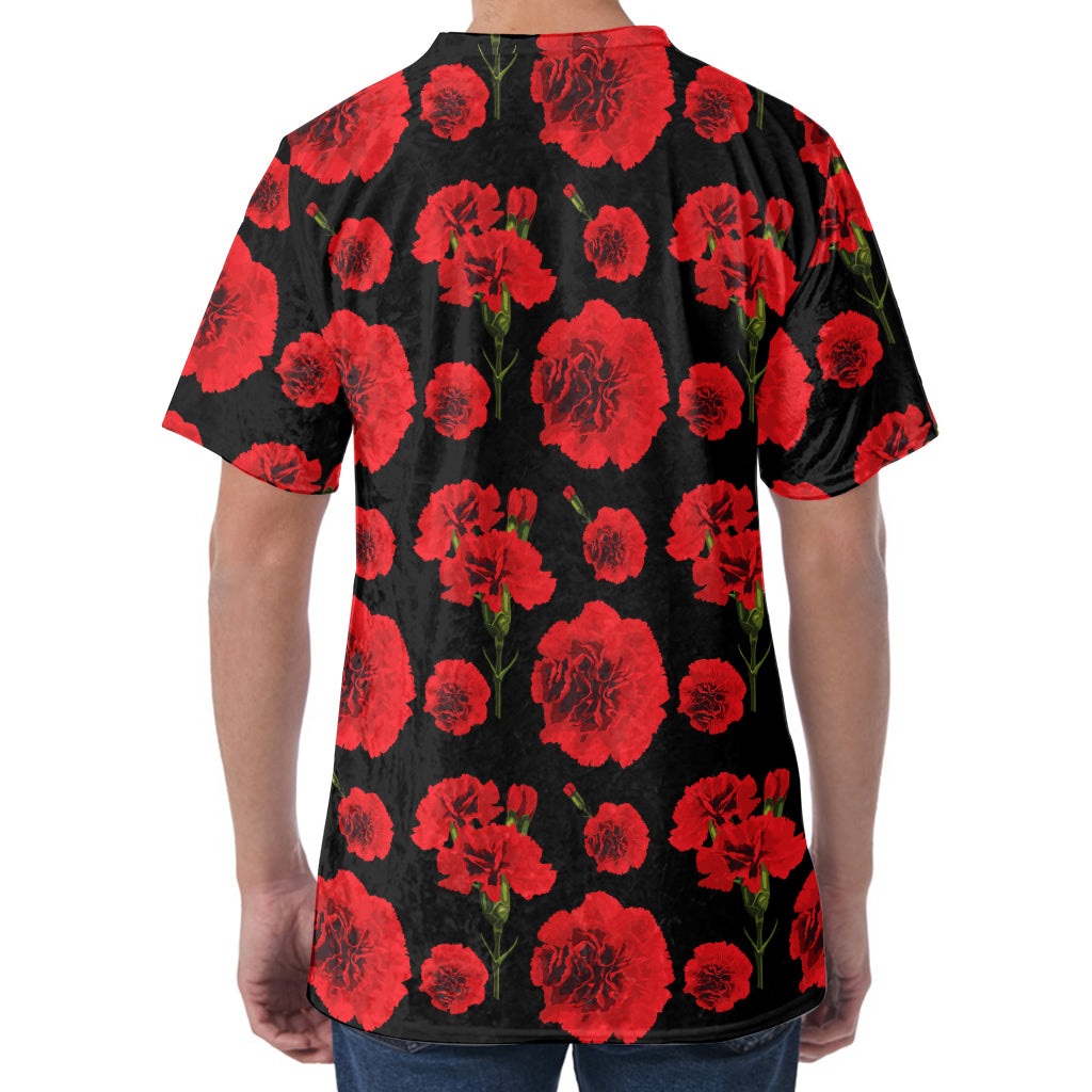 Red And Black Carnation Pattern Print Men's Velvet T-Shirt
