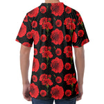 Red And Black Carnation Pattern Print Men's Velvet T-Shirt
