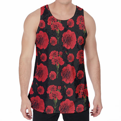 Red And Black Carnation Pattern Print Men's Velvet Tank Top