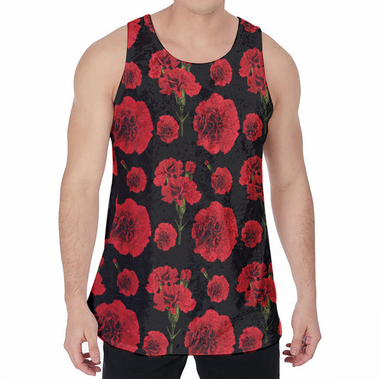 Red And Black Carnation Pattern Print Men's Velvet Tank Top