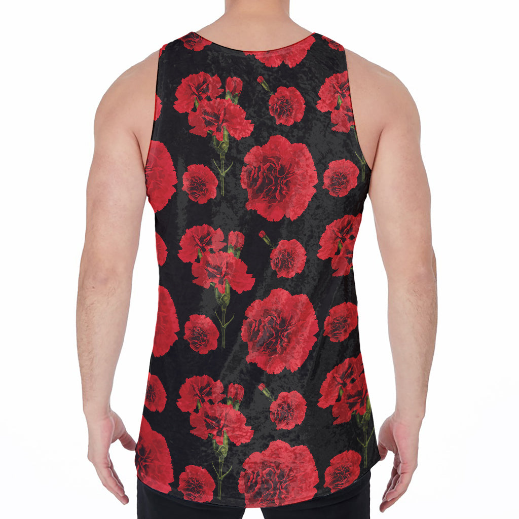 Red And Black Carnation Pattern Print Men's Velvet Tank Top