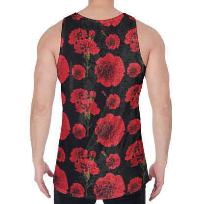 Red And Black Carnation Pattern Print Men's Velvet Tank Top