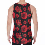 Red And Black Carnation Pattern Print Men's Velvet Tank Top
