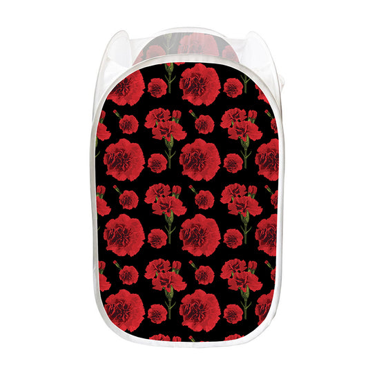 Red And Black Carnation Pattern Print Mesh Laundry Hamper