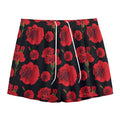 Red And Black Carnation Pattern Print Mesh Shorts