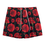 Red And Black Carnation Pattern Print Mesh Shorts