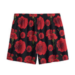 Red And Black Carnation Pattern Print Mesh Shorts