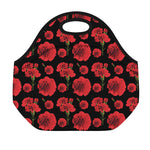 Red And Black Carnation Pattern Print Neoprene Lunch Bag
