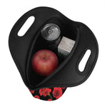 Red And Black Carnation Pattern Print Neoprene Lunch Bag